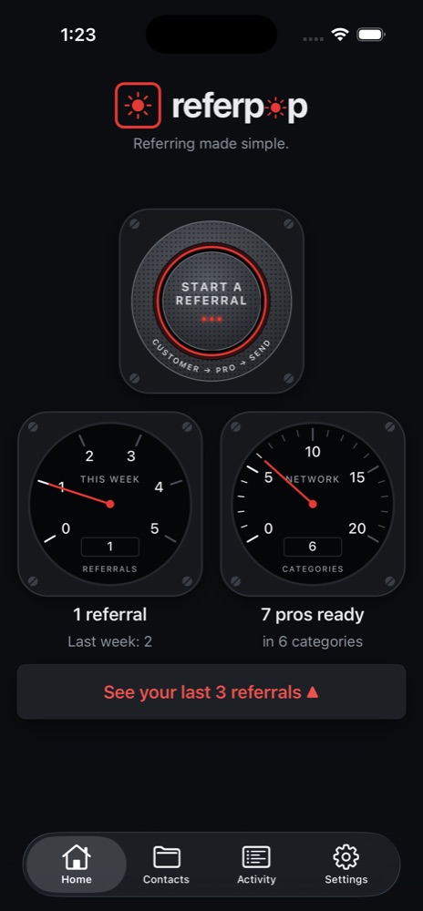 ReferPop home screen